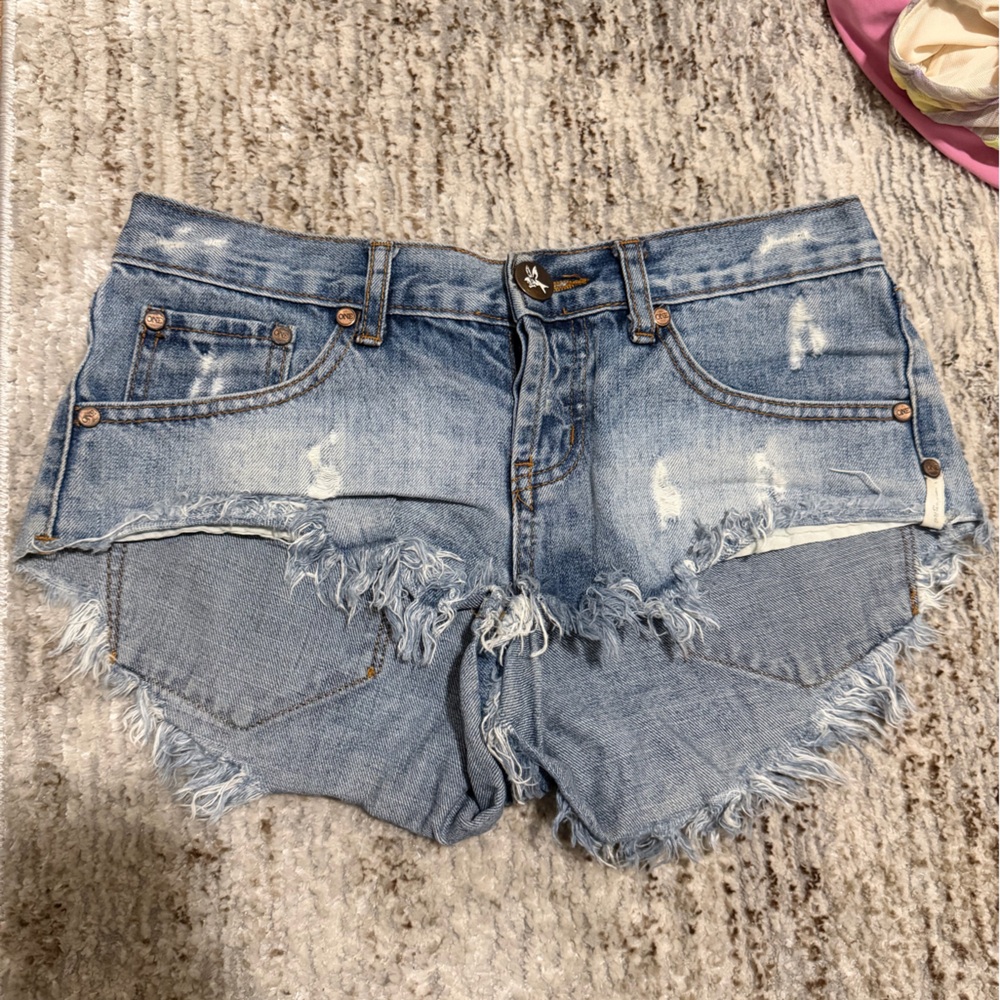One Teaspoon Light Blue Frayed Jean Shorts